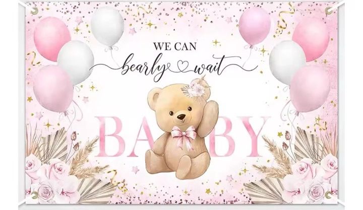 Pink -We can Barley Wait Bearly Backdrop