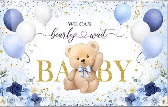 Blue -We can Bearley Wait Backdrop