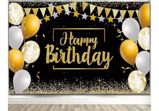 Black Happy Birthday Backdrop