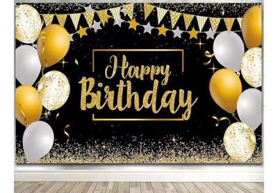 Black Happy Birthday Backdrop