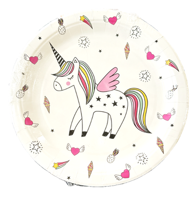 Rainbow Unicorn Paper Plates 9 in, 12 pcs