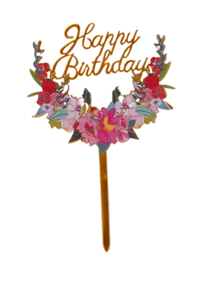 Acrylic  Cake Topper Happy Birthday Flowers