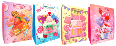 3D Original Design Gift Bags Happy Birthday, Glitter Details