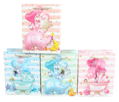 3D Gift Bag Baby Shower "It's a Boy" - "It's a Girl" Glitter Details