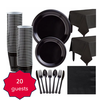 20 People Party Dinnerware Table Black