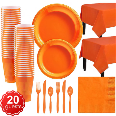20 People Party Dinnerware Table Orange