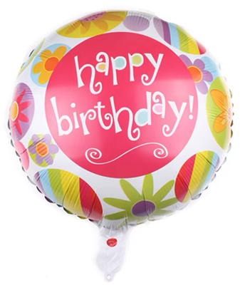 Flowers Happy  Birthday Foil Balloon Helium Filled, 18"