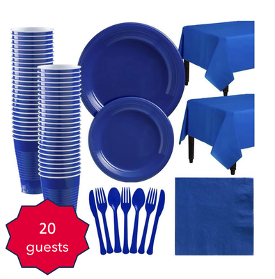 20 People Party Dinnerware Table Navy Blue
