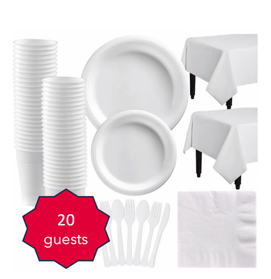 20 People Party Dinnerware Table White