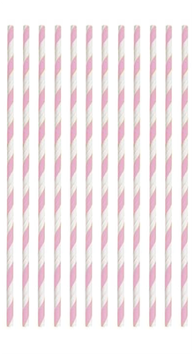 Pink Striped Paper Straws 12cts