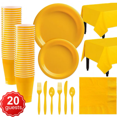 20 People Party Dinnerware Table Yellow