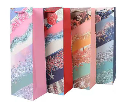 Wine Gift Bag 5"x3.5"x14"  glitter details