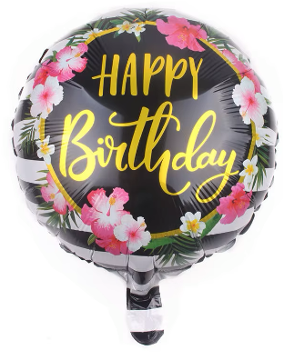 Black &amp; White Happy Birthday Foil Balloon Helium Filled 18"