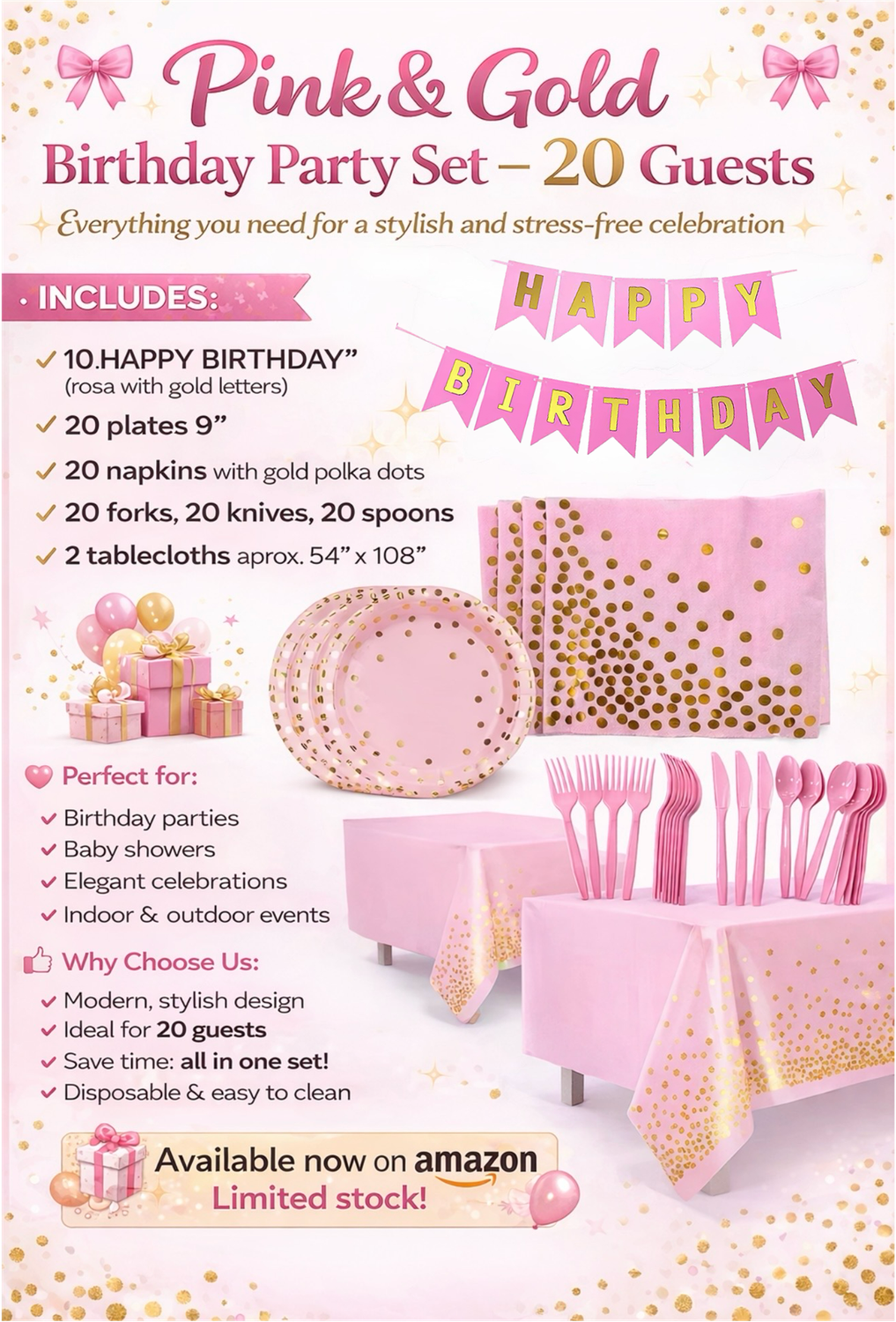 Pink Gold Dinnerware Party Set