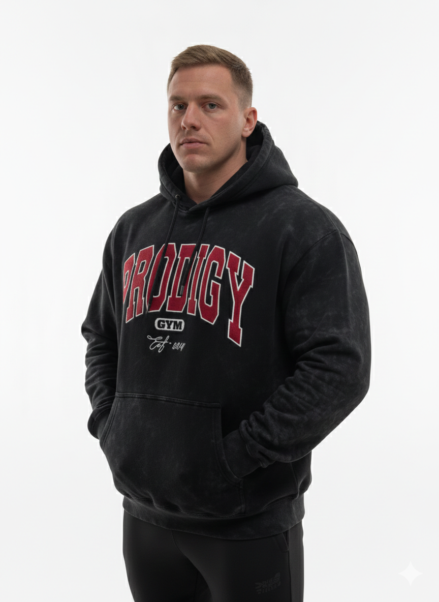 Oversized Black Hoodie, Red Embroider