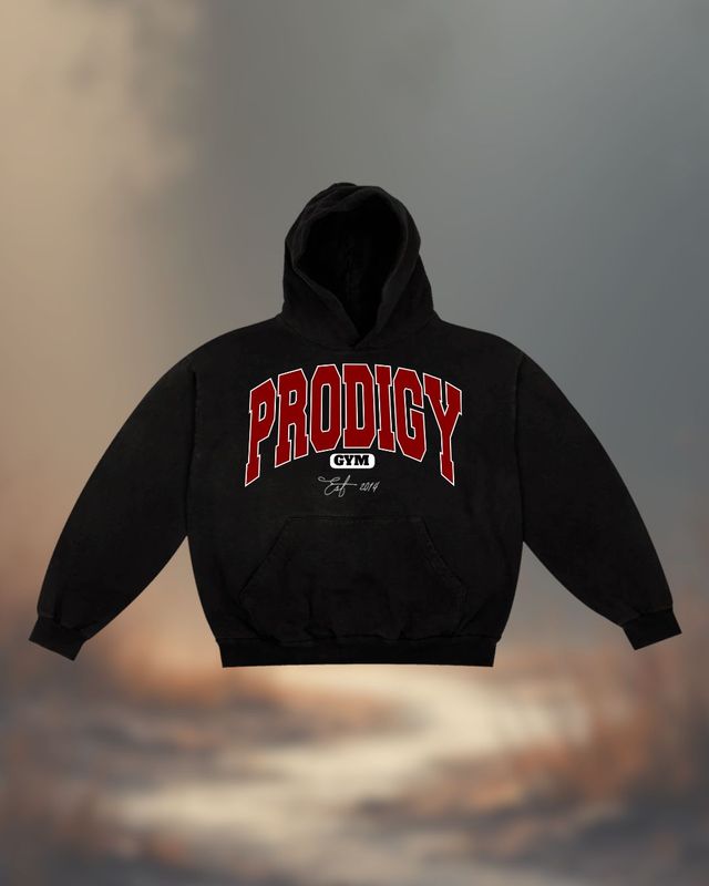 Oversized Black Hoodie, Red Embroider
