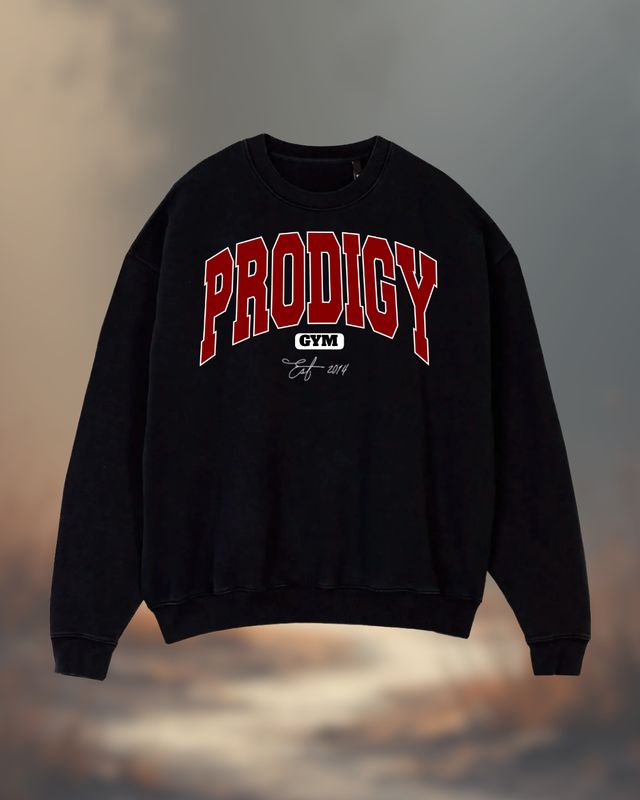 Oversized Black Crewneck, Red Embroider
