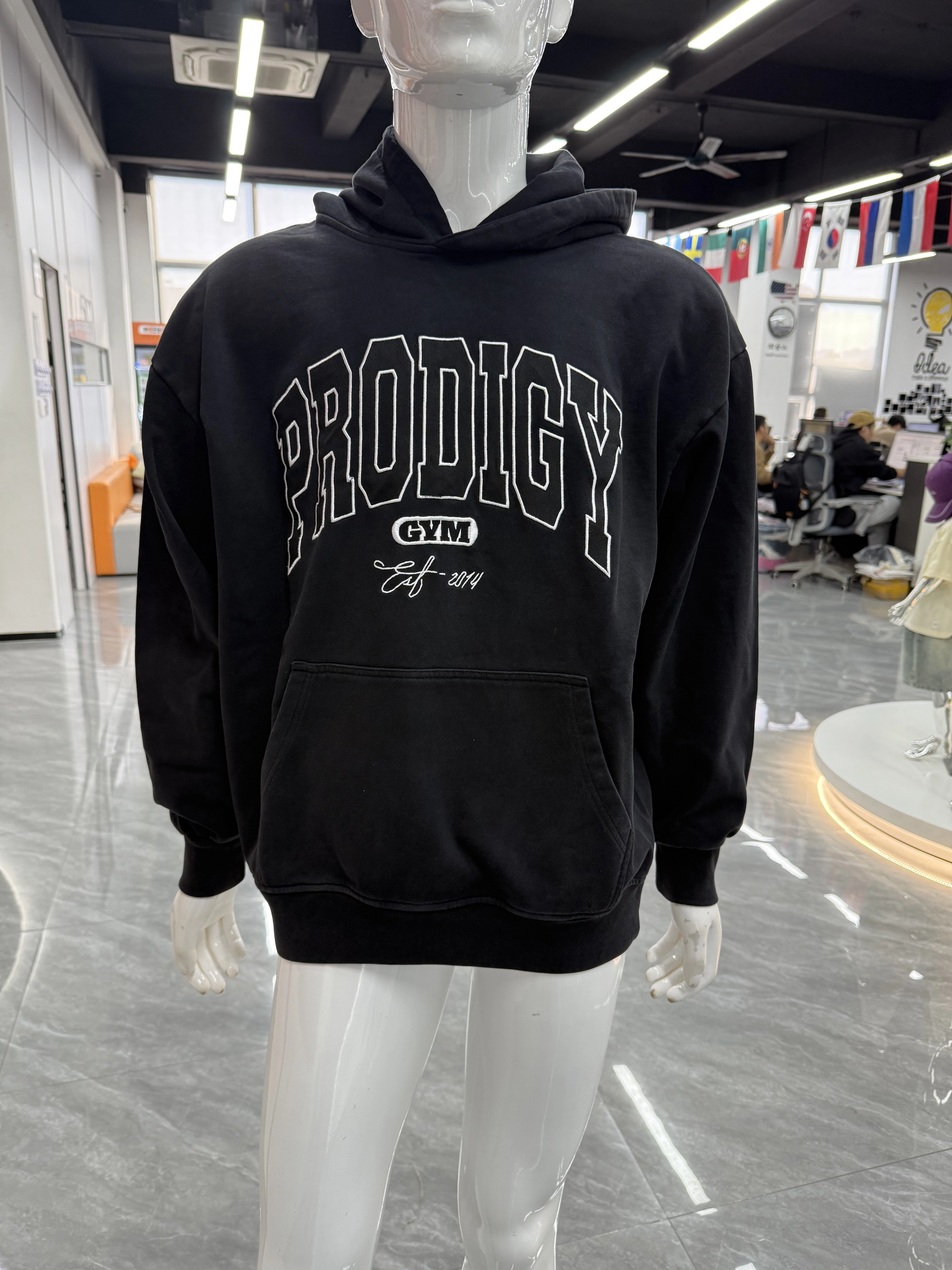 Oversized Black Hoodie, White Outline Embroider