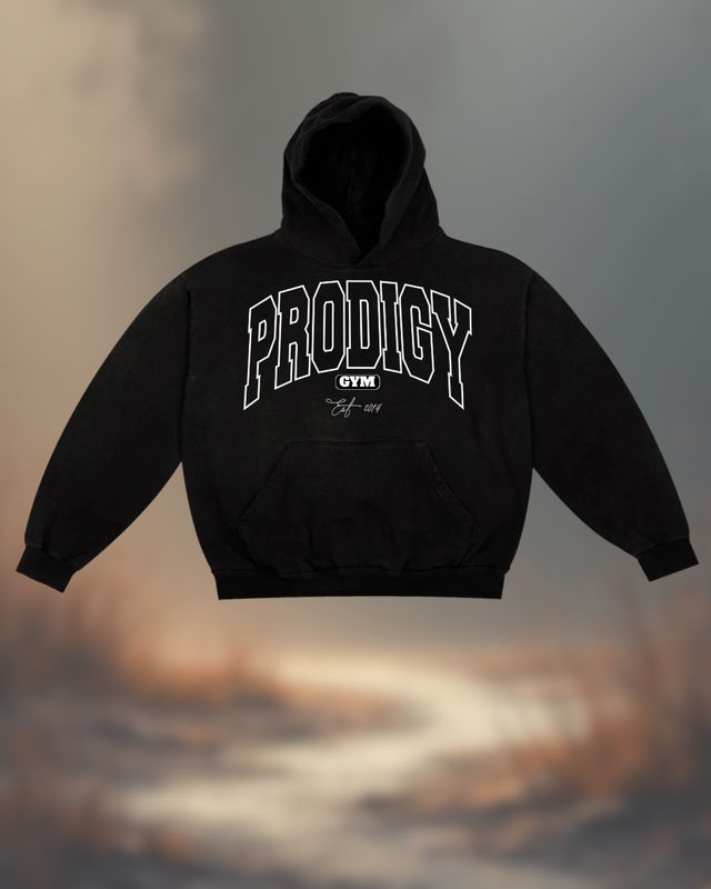 Oversized Black Hoodie, White Outline Embroider