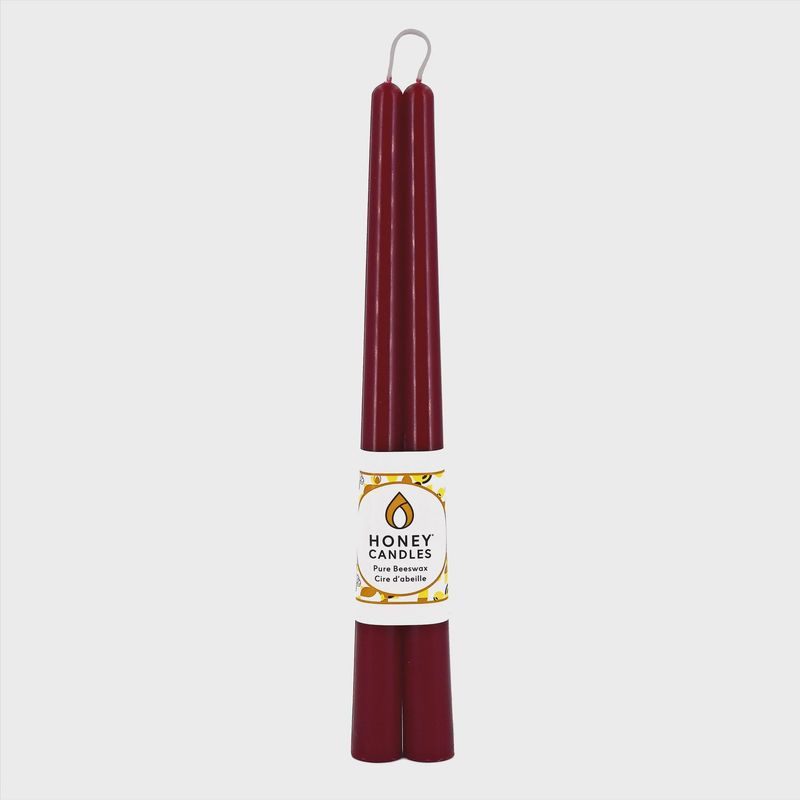 12&quot; Burgundy Beeswax Taper Candle Pair