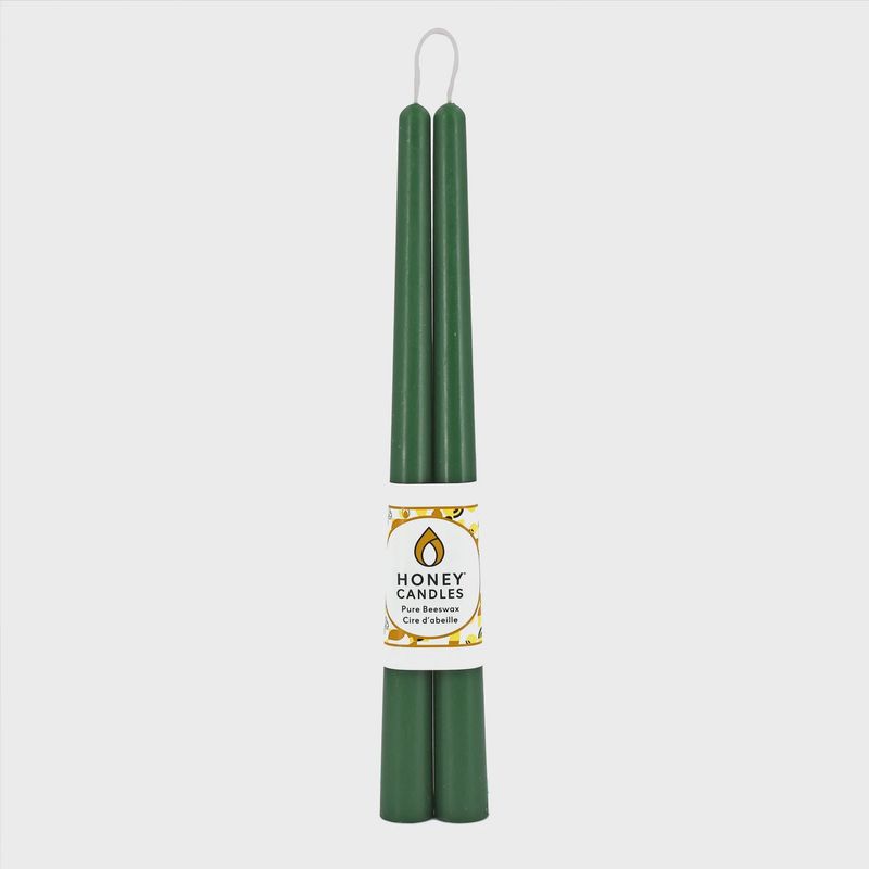 12&quot; Forest Green Beeswax Taper Candles Pair