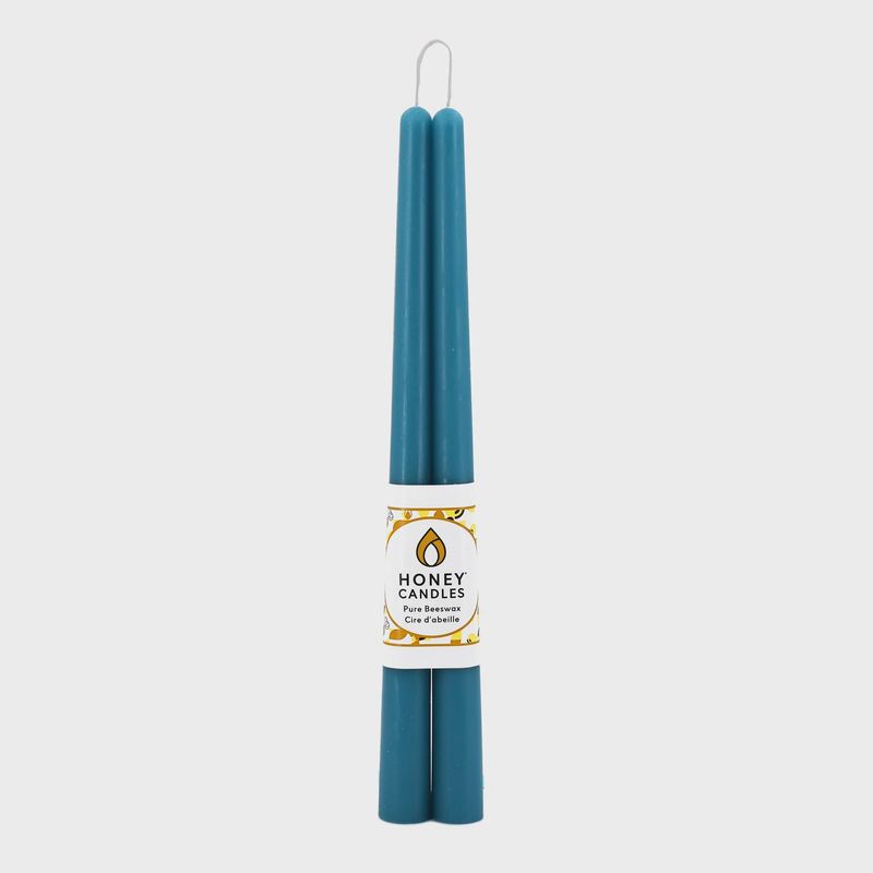 12" Glacier Teal Beeswax Taper Candle Pair