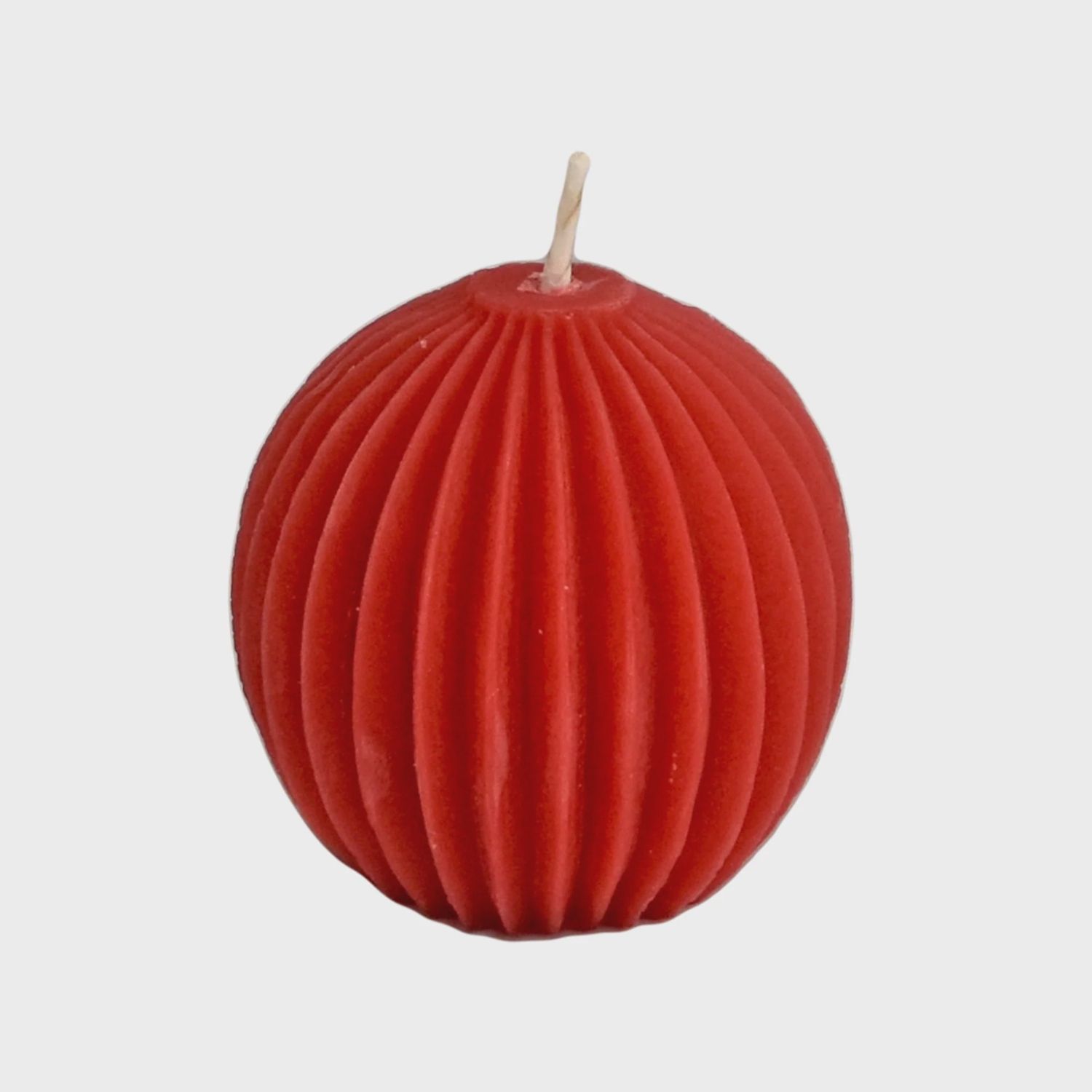 Red Fluted Sphere Beeswax Candle