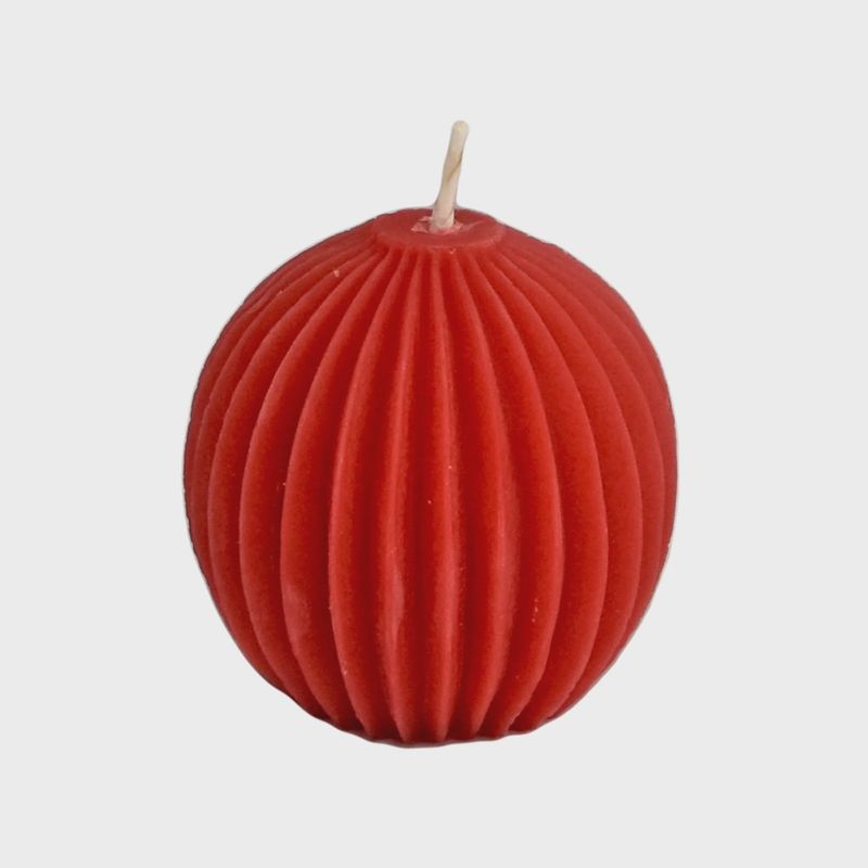 Red Fluted Sphere Beeswax Candle