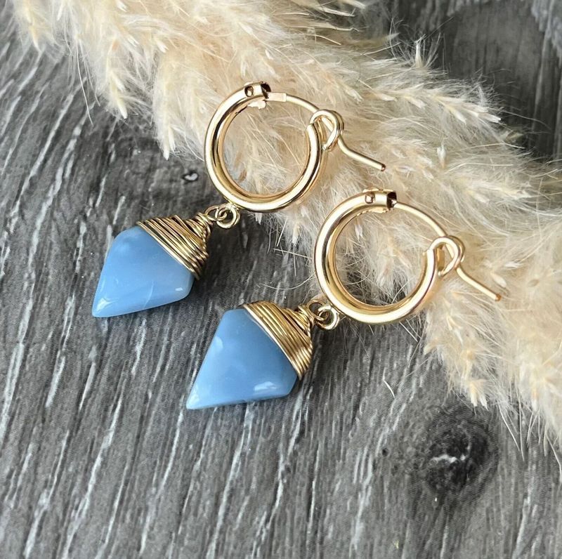 14K Gold Fill Blue Opal Huggies