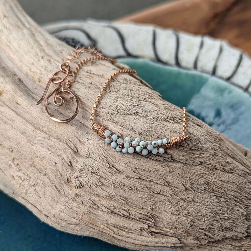 NA9 14K Rose Gold Fill Larimar Beaded Necklace
