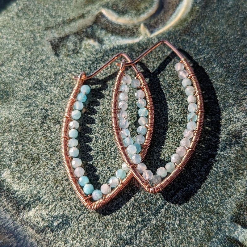 14K Rose Gold Fill Beaded Amazonite Pointed Hoops