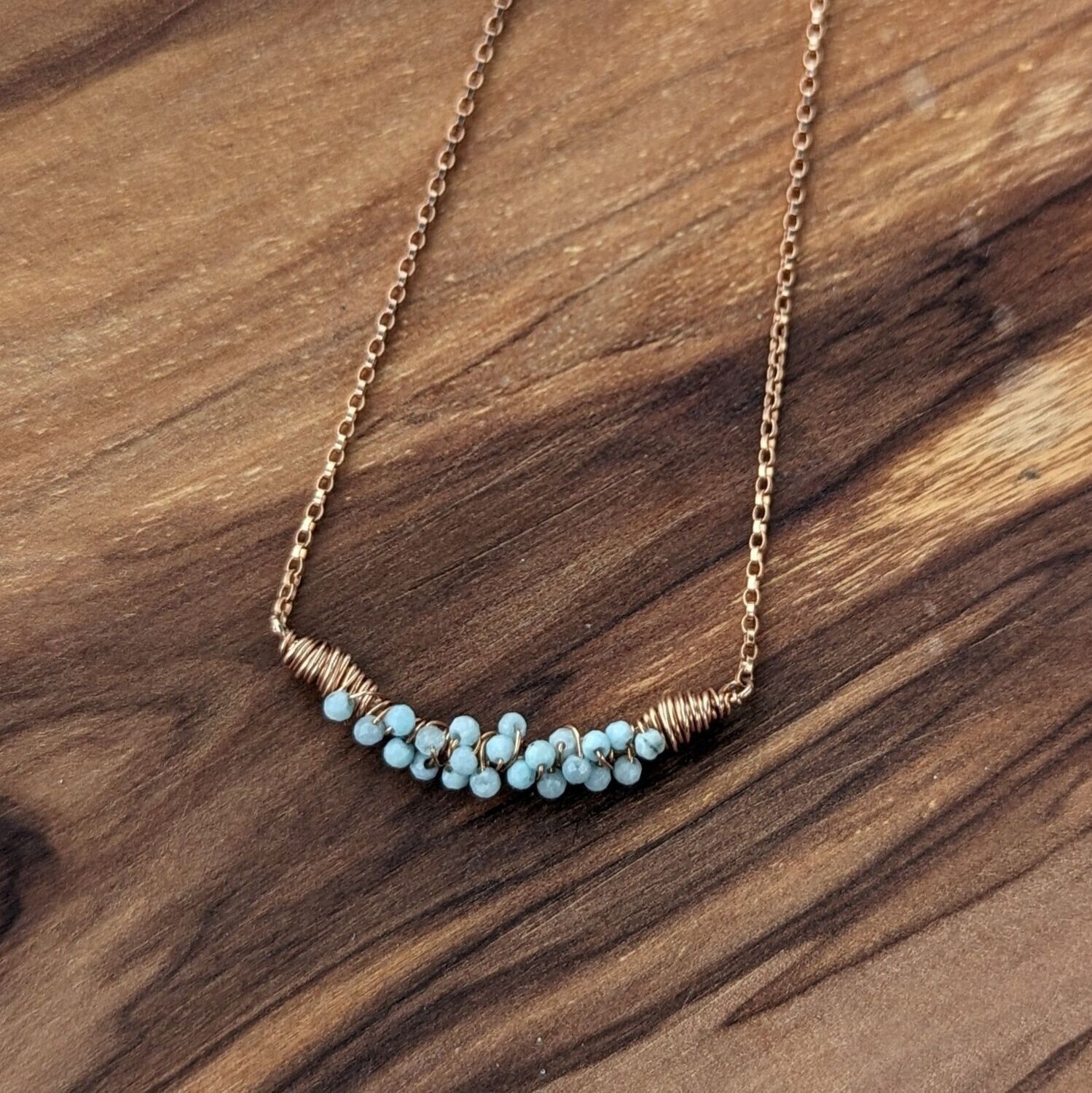 14K Rose Gold Fill Larimar Beaded Necklace