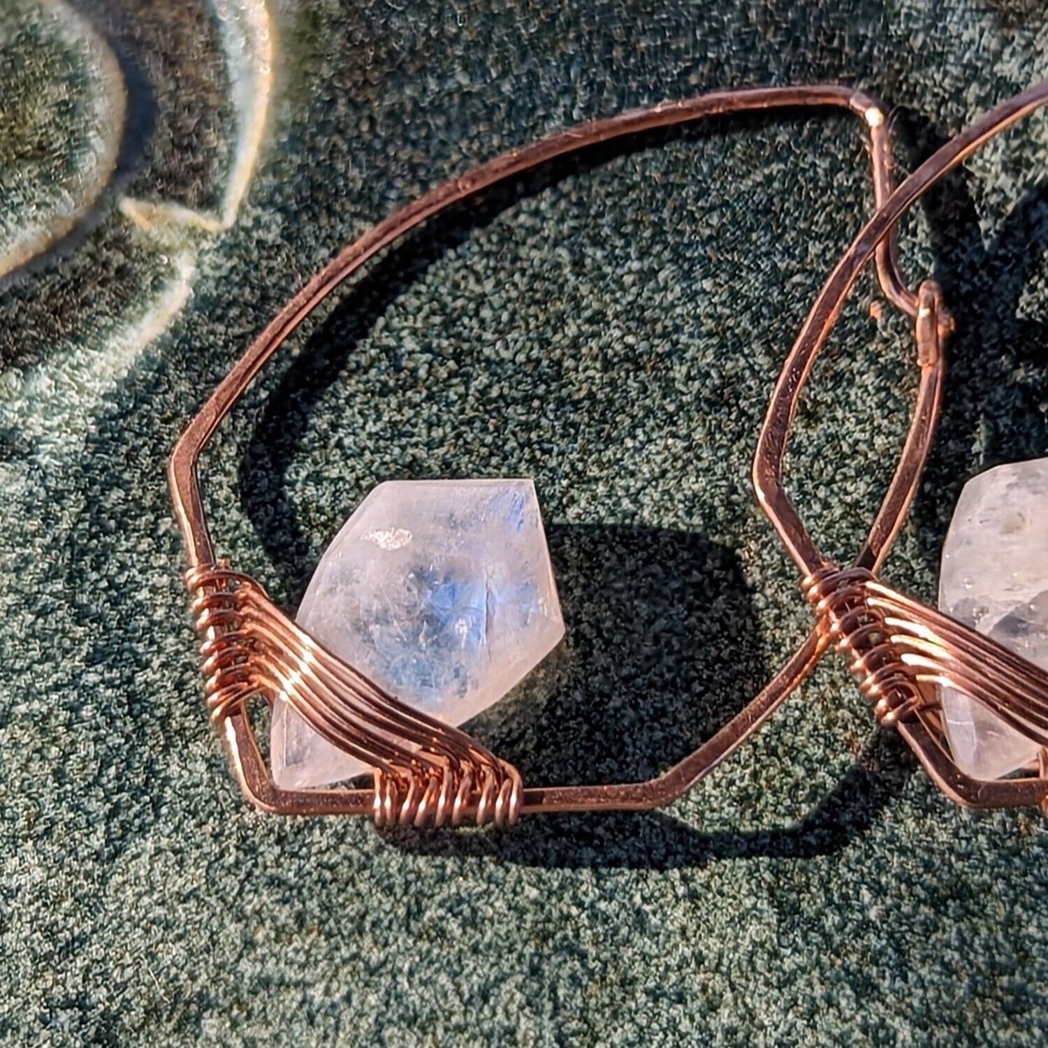 14K Rose Gold Fill Rainbow Moonstone Geometric Hoops