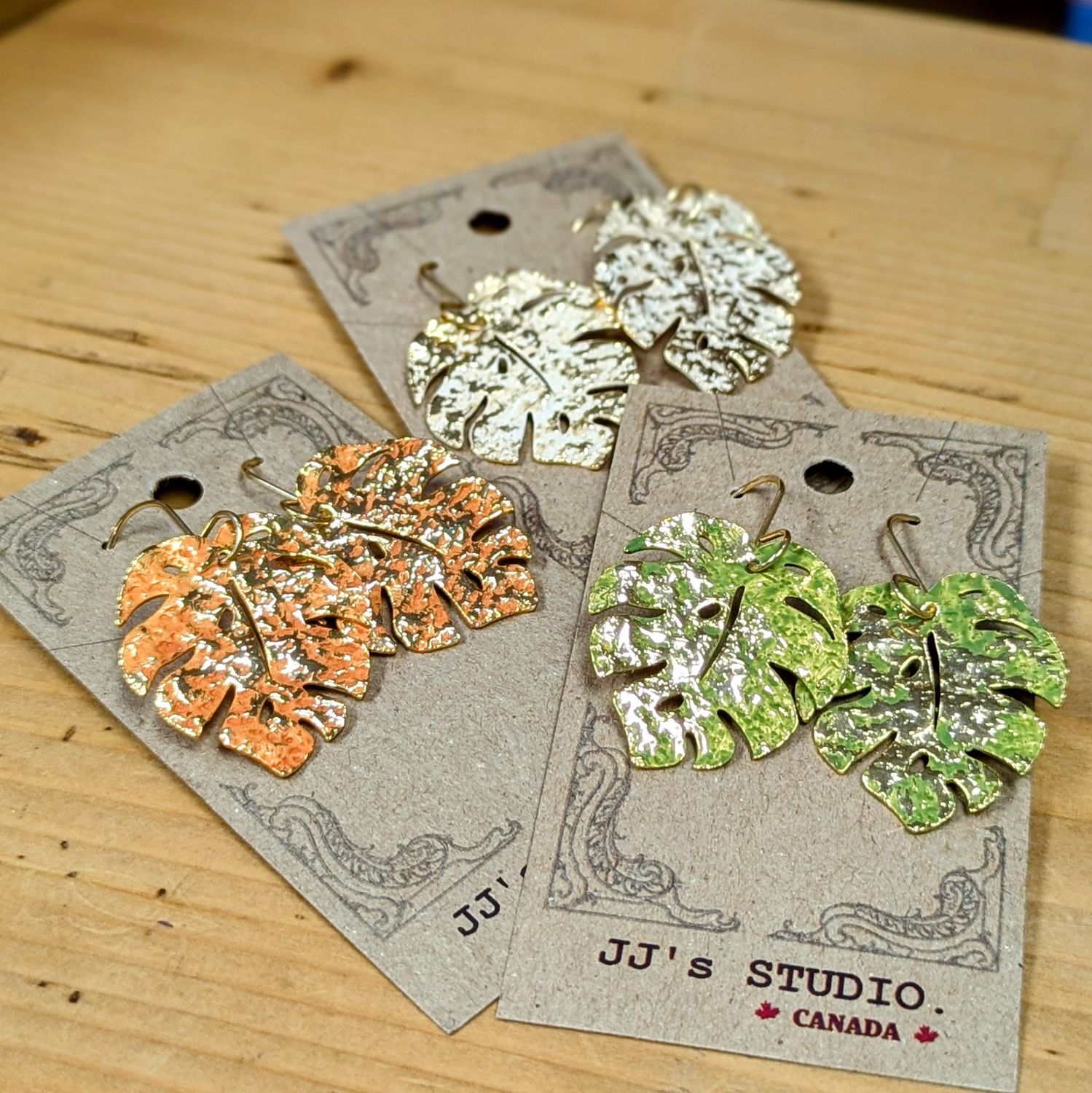 Metal Monstera Earrings