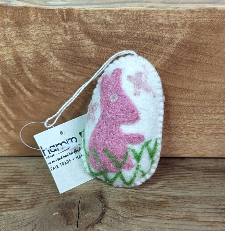 Felt Pink Bunny Egg Half Ornament