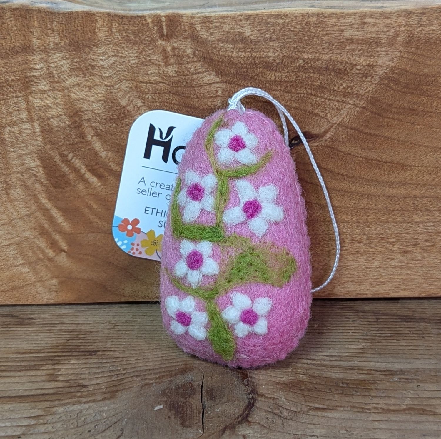 Felt White Flowers Pink Half Egg Ornament