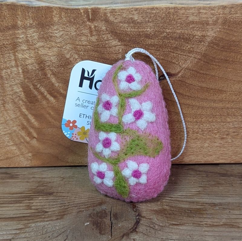 Felt White Flowers Pink Half Egg Ornament
