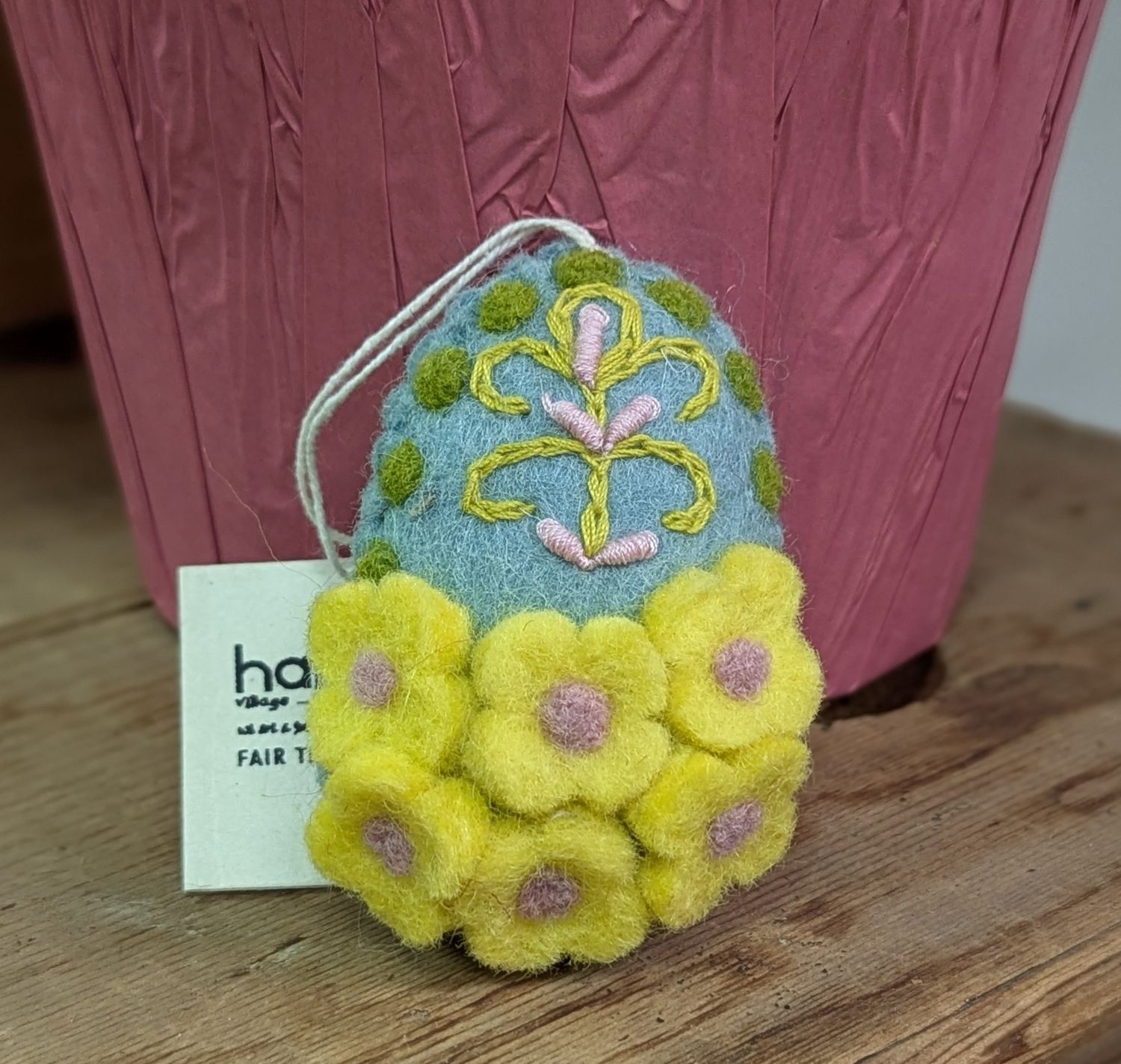 Felt Yellow Flower Filigree Half Egg Ornament