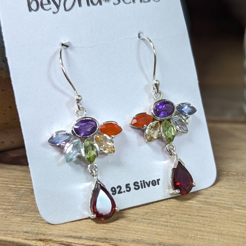 Sterling Silver Chakra Stones Lotus Earrings