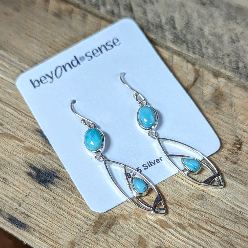 Earrings Turquoise &quot;silver drop 2 stones&quot;