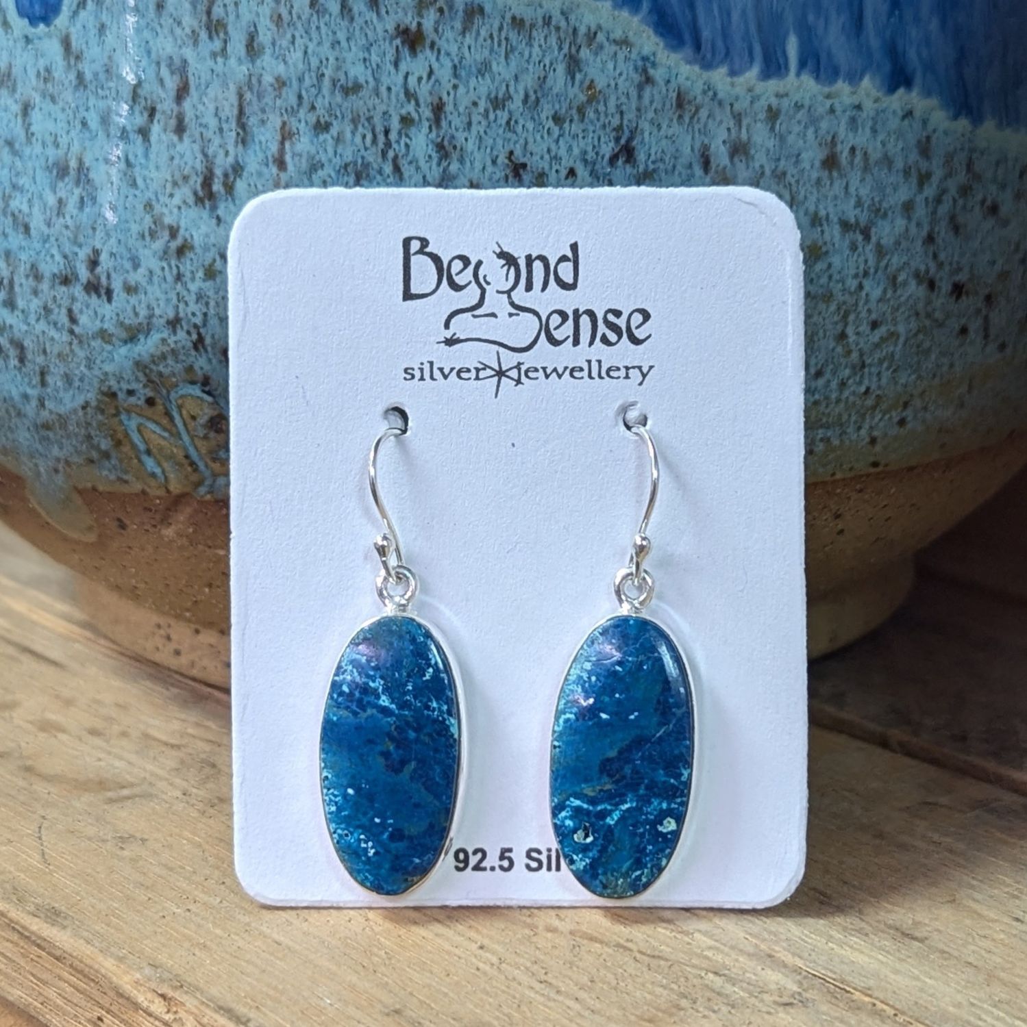 Earrings Azurite &quot;oval stone&quot;