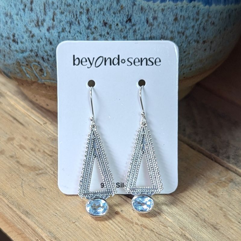 Earrings Blue Topaz &quot;silver triangle drop oval stone&quot;