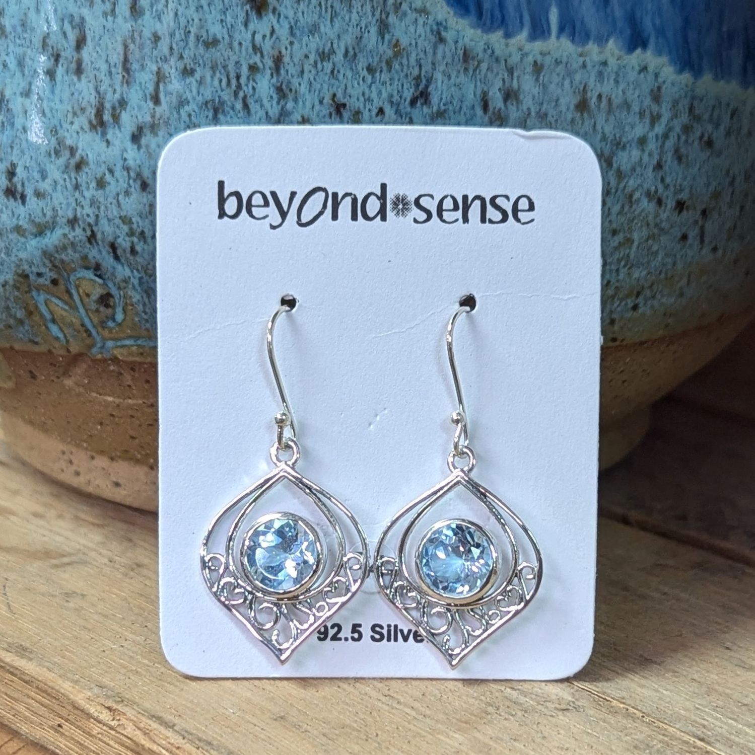 Earrings Blue Topaz &quot; silver teardrop round stone&quot;