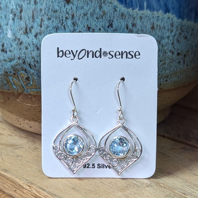 Earrings Blue Topaz &quot; silver teardrop round stone&quot;