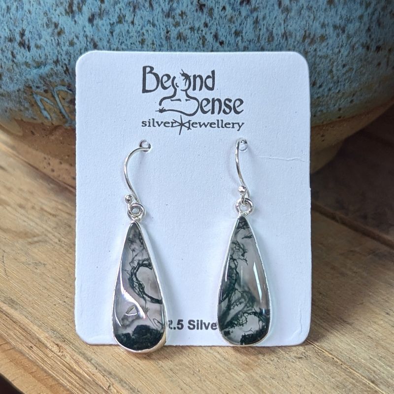Earrings Moss Agate &quot;teardrop dangle&quot;