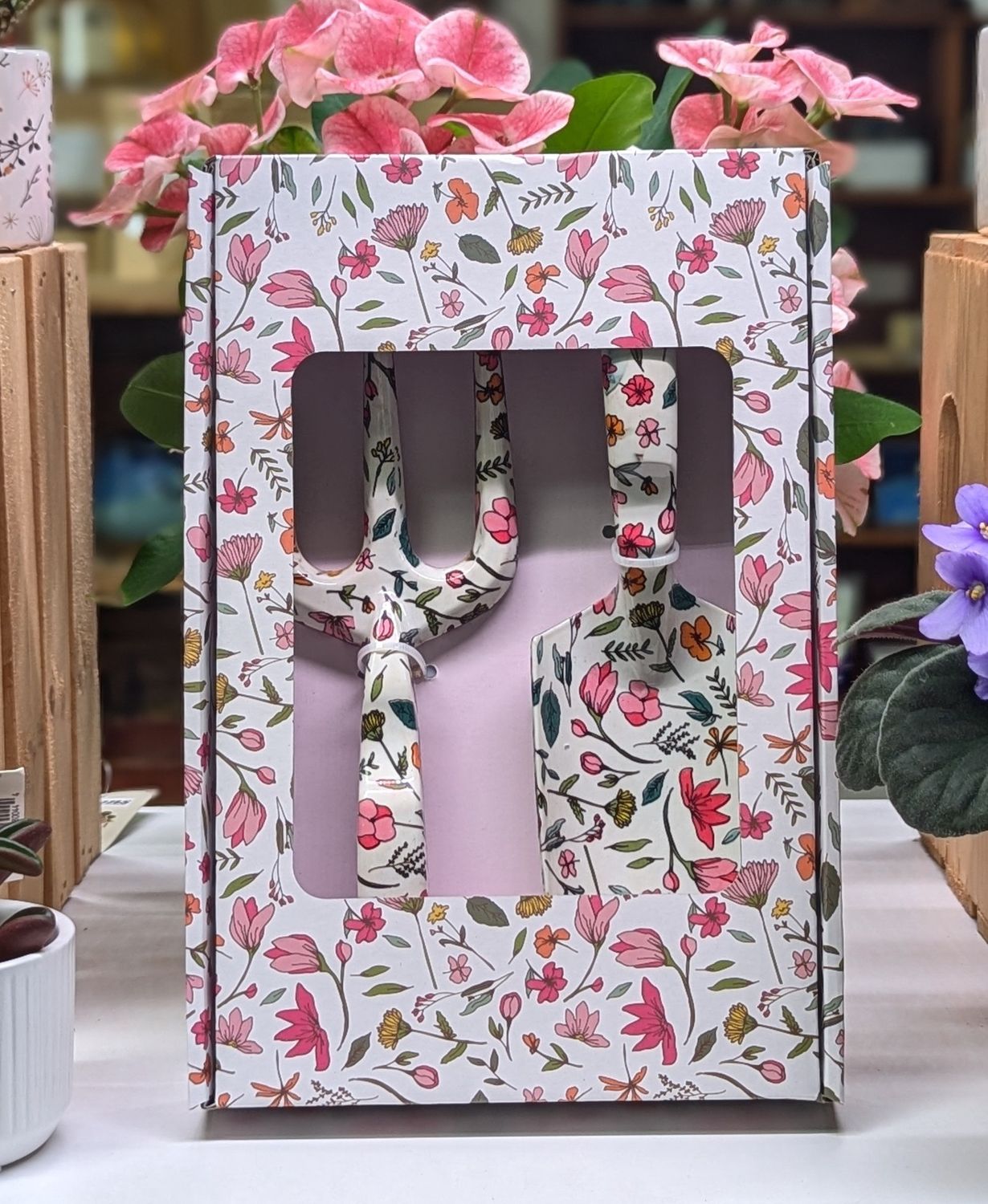 Pink Flowers Print Garden Tools
