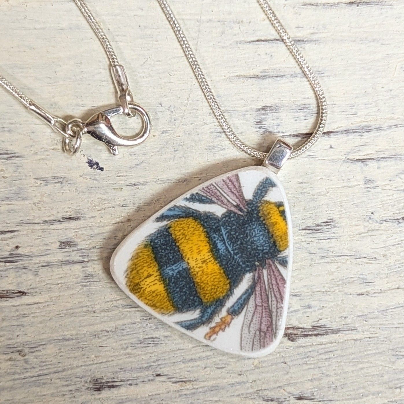 Sterling Silver Bee Broken China Necklace