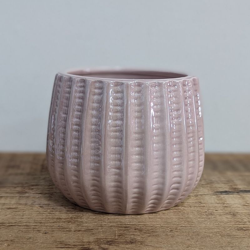 4&quot; Pearl Pink Pot With Vertical Design