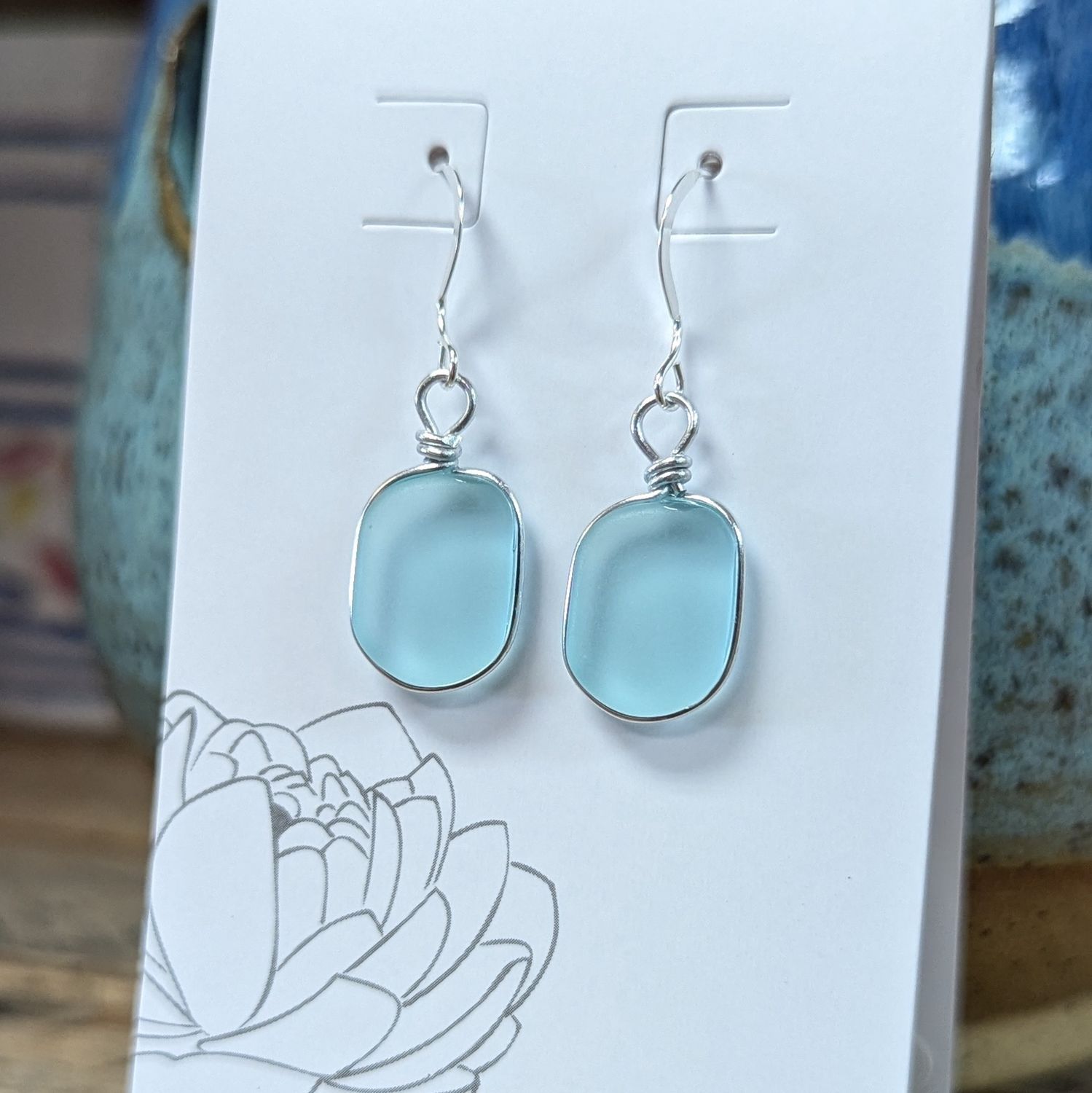 N91 Solo Wire Bezel Frame Sea Glass Earrings