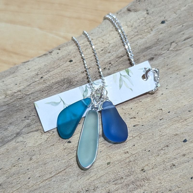 N56 Triple Seaglass Charm Necklace